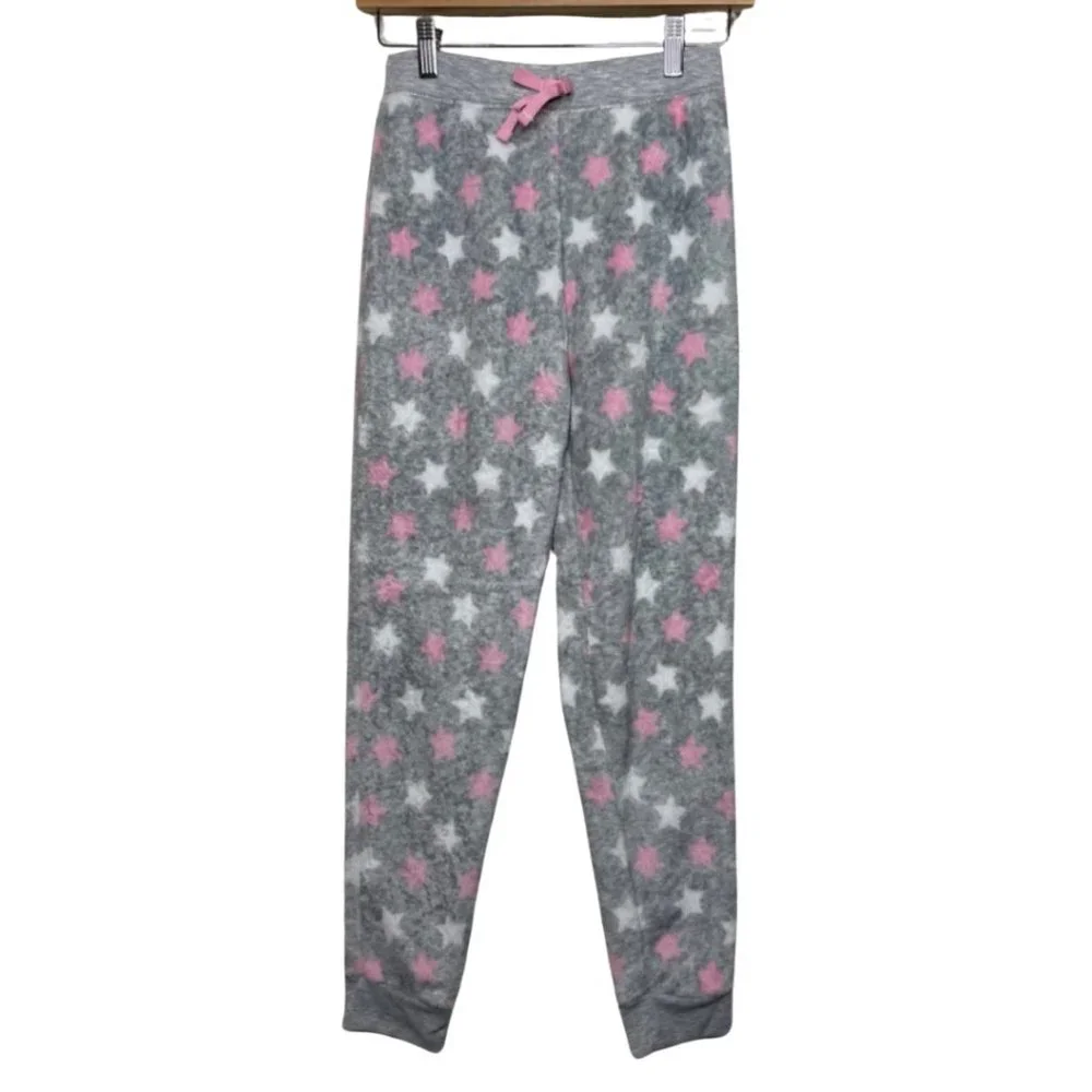 BCBG GIRLS | Gray Fuzzy Star Pink & White Print Lounge Pants | Size L